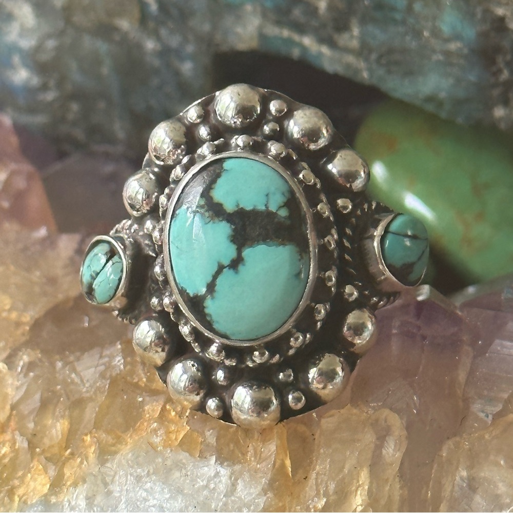 Stunning Turquoise 925 Solid Sterling Silver Ring - image 1